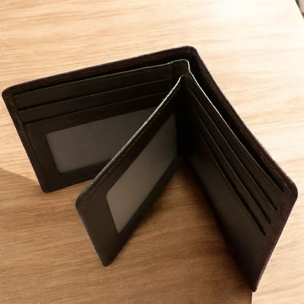 Louis Quatorze Men's Rich Brown Leather Bifold Wallet Logo Accent Multi Card ID